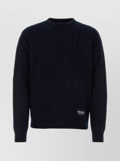 Prada Cable Knit Cashmere Sweater In Navy