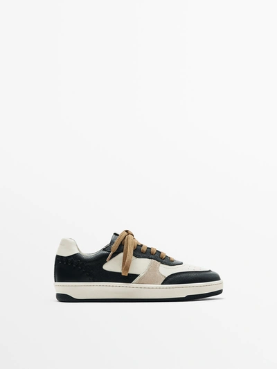 Massimo Dutti Leather Trainers With Pieces In Multicolored