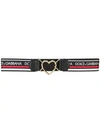 Dolce & Gabbana Logo Banded Heart Buckle Belt In Nero Rosso Bianco