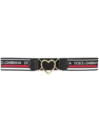 Dolce & Gabbana Logo Banded Heart Buckle Belt In Nero Rosso Bianco