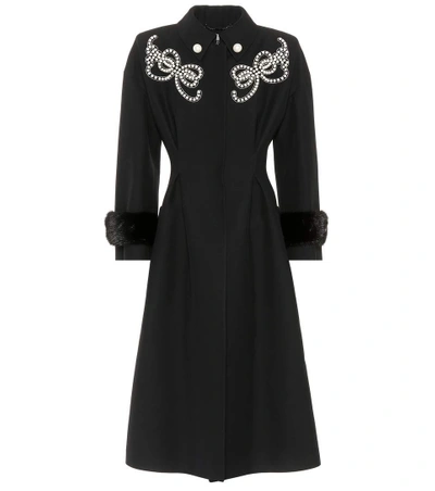 Fendi Embellished Wool And Silk Coat In Black
