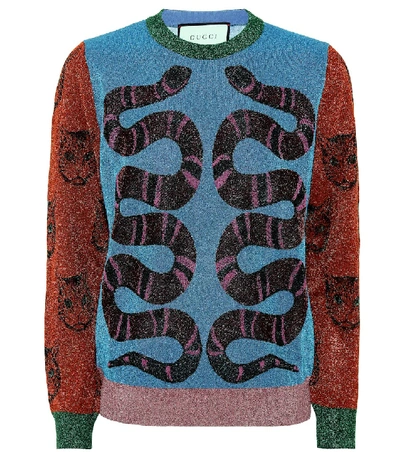 Gucci Double Snake Lurex Jacquard Sweater In Multicoloured