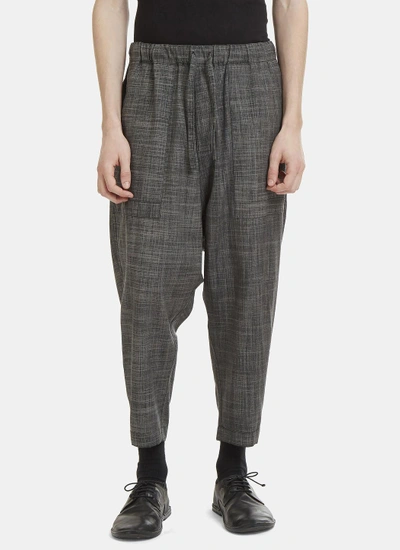 Issey Miyake Reversible Dropped Crotch Slub Pants In Charcoal In Grey