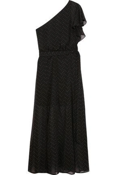 Maje One-shoulder Studded Georgette Maxi Dress In Black