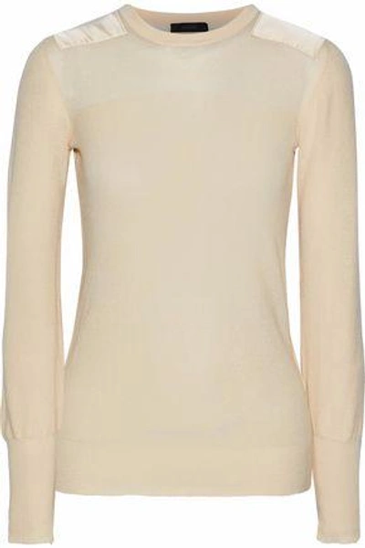 Belstaff Woman Satin-paneled Knitted Cotton Top Ecru