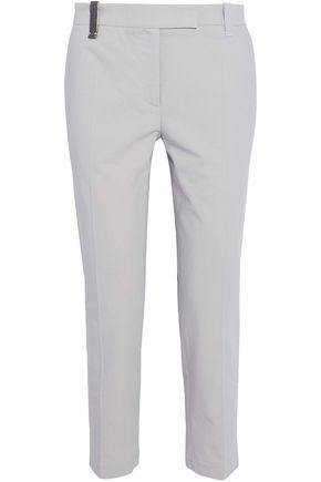 Brunello Cucinelli Woman Crystal-embellished Cotton-twill Tapered Pants ...