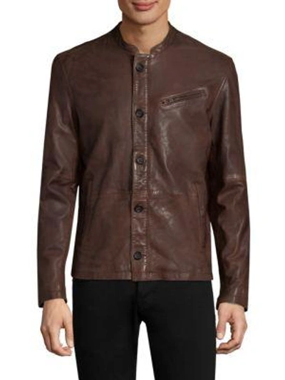 John Varvatos Button Front Leather Jacket In Coffee