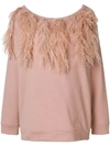 N°21 Bateau-neck Long-sleeve Sweatshirt W/ Feather Trim In Pink