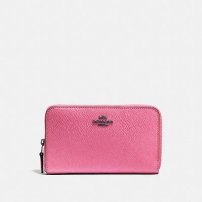 Coach Medium Zip Around Wallet - Women's In Bright Pink/dark Gunmetal