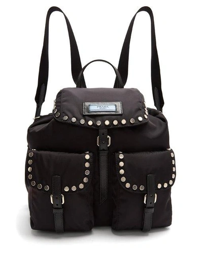 Prada Small Stud-embellished Nylon Backpack In Black