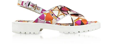 Emilio Pucci Arenal Print Twill Silk Sandals In Orange