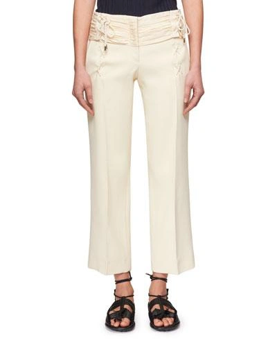 Carven Lace-up Cropped Bonded Crepe Straight-leg Trousers In Cream