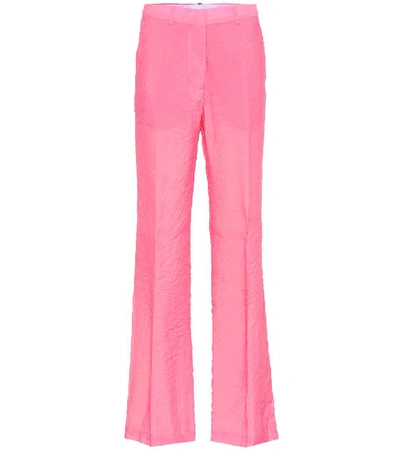 Victoria Beckham Wide-leg Crushed Sheer Muslin Half-lined Trousers In Pink