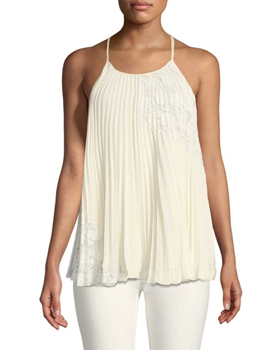 Derek Lam 10 Crosby Pleated Camisole Blouse With Lace, Beige