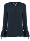 Derek Lam 10 Crosby Bell-sleeves Button-down Blouse With Scalloped Trim In Midnight Mid