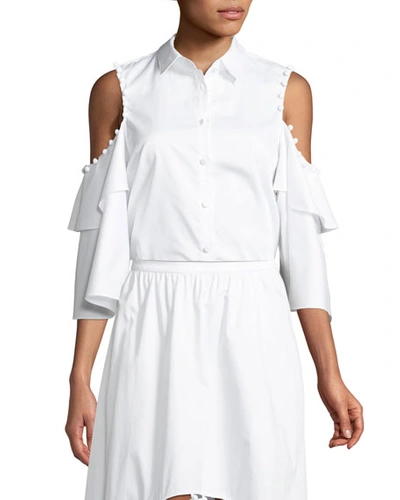 Prose & Poetry Ramona Button-down Cold-shoulder Cotton Poplin Shirt In White