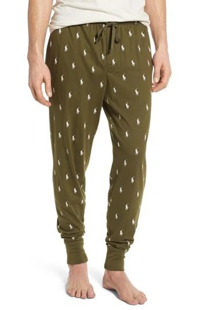 Polo Ralph Lauren Pony Print Lounge Pants In New Olive/ White