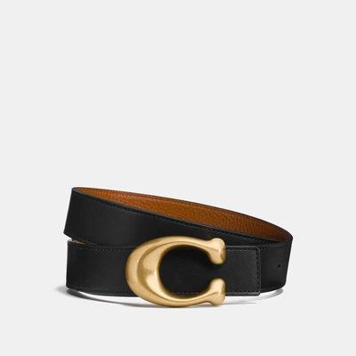 Coach Black And Brown Reversible Leather Belt In Brass/black/1941 Saddle