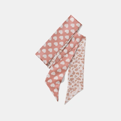 Coach Love Floral Heart Reversible Skinny Scarf In Chalk