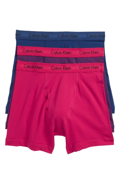 Calvin Klein 3-pack Boxer Briefs In Estate Blue/ Amaranth/ Stripe