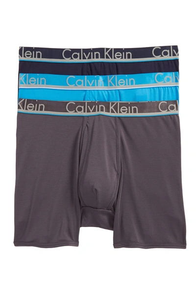 Calvin Klein 3-pack Comfort Microfiber Boxer Briefs In Navy/ Grey/ Blue