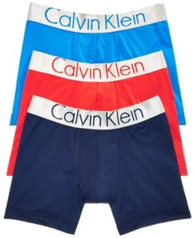 Calvin Klein Men's 3-pk. Steel Waistband Boxer Briefs In Sky/ Red Heat/ Tscn Nvy