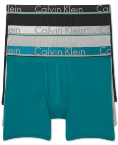 Calvin Klein Men's Comfort Microfiber Boxer Brief 3 Pack In Black/deep Teal/light Grey