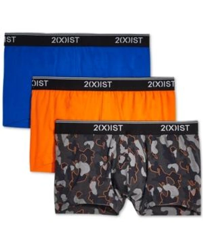2(x)ist (x)ist Cotton Stretch No-show Trunks, Pack Of 3 In Pop Camo/ Lapis/ Golden Poppy