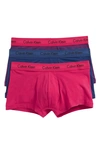 Calvin Klein 3-pack Stretch Cotton Low Rise Trunks In Estate Ble/ Amaranth/ Strp