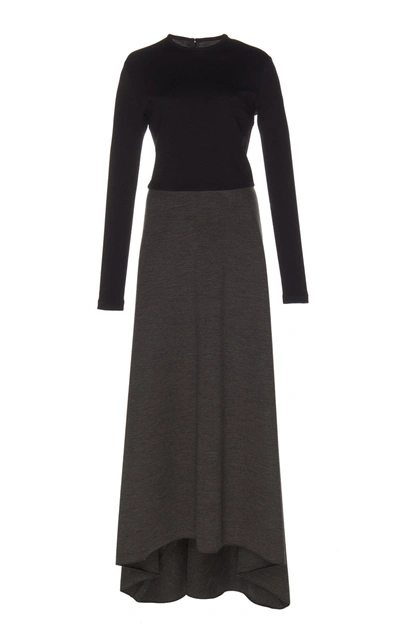 Martin Grant Asymmetric Two-tone Wool-blend Jersey Maxi Dress In Grey