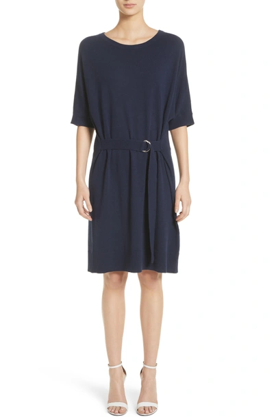 Michael Kors Belted Cashmere Blend Dress In Maritime