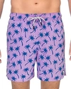 Tom & Teddy Palm Print Swim Trunks In Lavender / Blue