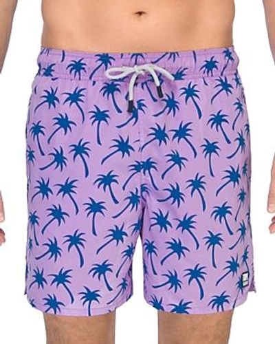 Tom & Teddy Palm Print Swim Trunks In Lavender / Blue