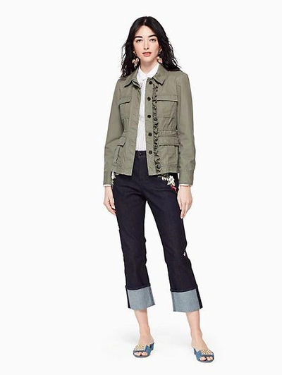 Kate Spade Ruffle Army Jacket In Olive Green