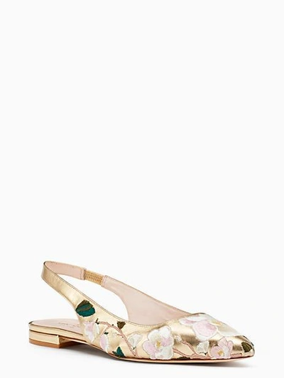 Kate Spade Barnie Floral-embroidered Metallic Leather Slingback Sandals In Gold