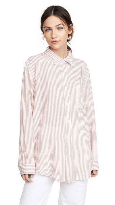 7 For All Mankind Striped Button-down Shirt In Gray/white