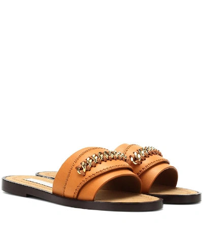Stella Mccartney Falabella Faux-leather Slides In Brown