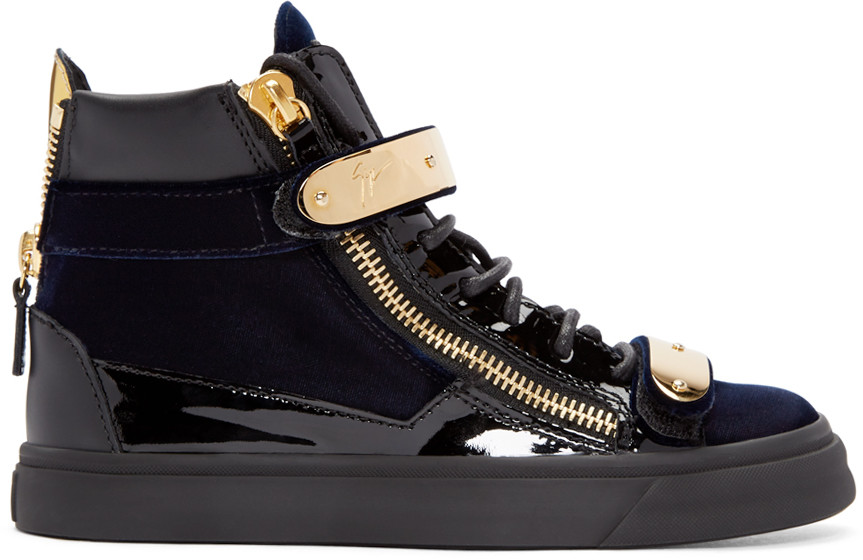 Giuseppe Zanotti Velvet High-top Side-zip Sneaker, Navy In Dark Blue ...