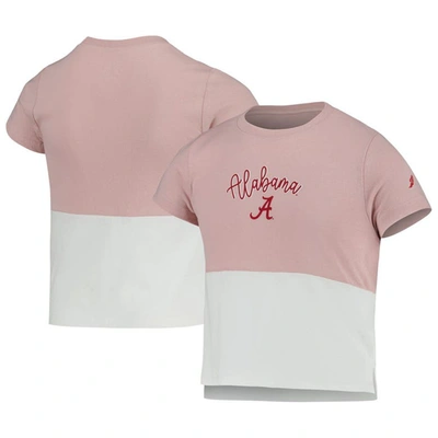 League Collegiate Wear Kids' Girls Youth  Pink, White Alabama Crimson Tide Colorblocked T-shirt In Pink,white