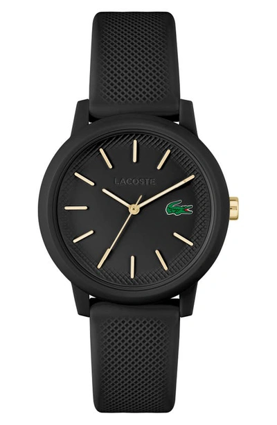 Lacoste Onyx And Gold Silicone Watch In Black