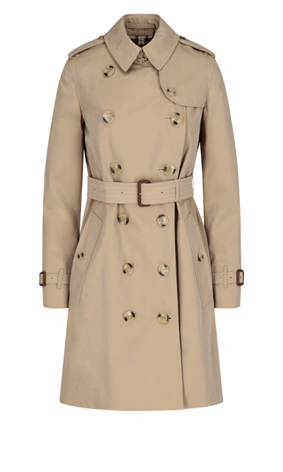 Burberry Button Detailed Kensington Trench Coat In Beige