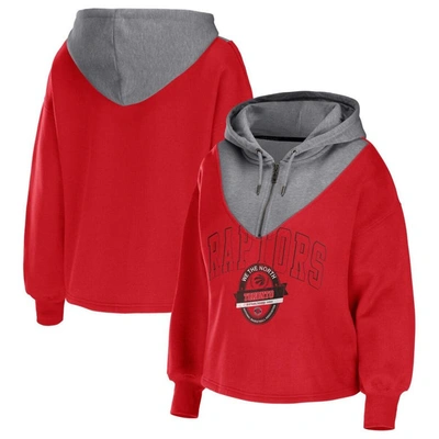 Wear By Erin Andrews Red Toronto Raptors Pieced Quarter-zip Hoodie Jacket