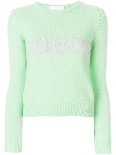 Alberta Ferretti Sweater Slim Sweater Rainbow Week In Virgin Wool Blend With Thursday Lettering In Verde Mela