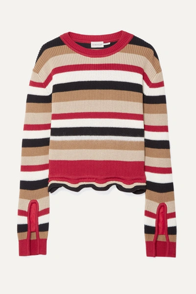 Moncler Striped Cotton Sweater In Red