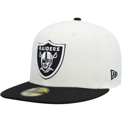 New Era Men's  Cream And Black Las Vegas Raiders Chrome Collection 59fifty Fitted Hat In Cream,black