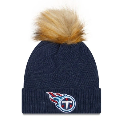 New Era Navy Tennessee Titans Snowy Cuffed Knit Hat With Pom