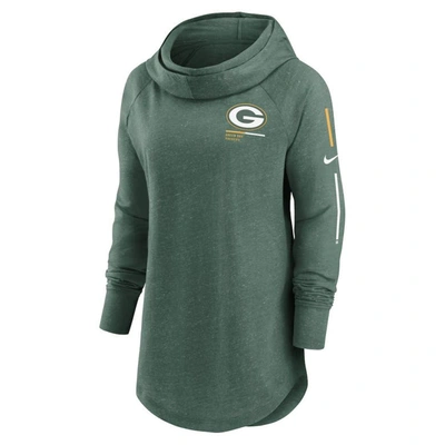 Nike Heathered Green Green Bay Packers Minimal Statement Raglan Funnel Neck Pullover Hoodie