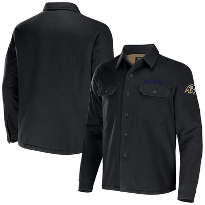 Nfl X Darius Rucker Collection By Fanatics Black Baltimore Ravens Canvas Button-up Shirt Jacket