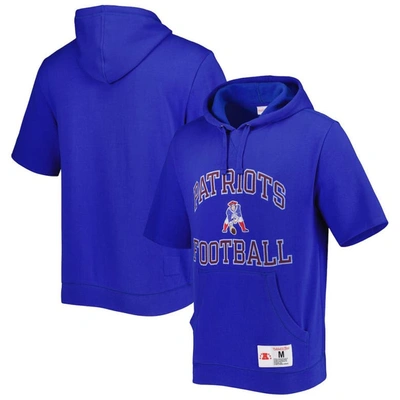 Mitchell & Ness Men's  Royal New England Patriots Washed Short Sleeve Pullover Hoodie