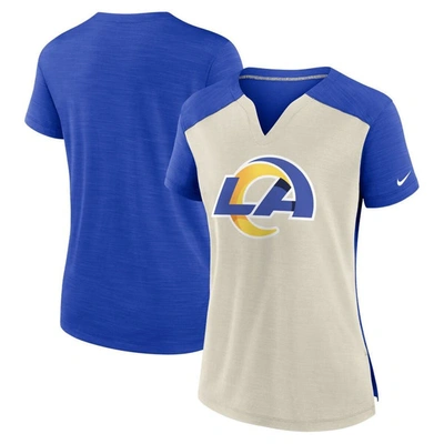 Nike Women's  Bone, Royal Los Angeles Rams Impact Exceed Performance Notch Neck T-shirt In Bone,royal